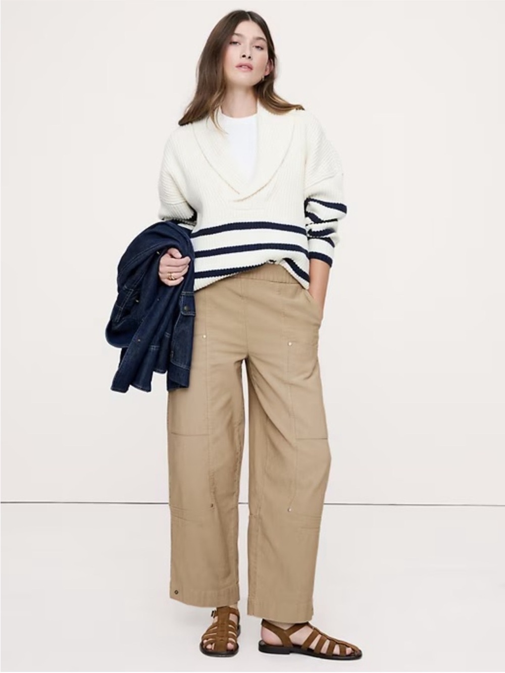 NWT! BANANA REPUBLIC WIDE-LEG TEXTURED TWILL PULL-ON PANT - SIZE SMALL 🖥️3️⃣
